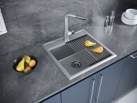 Мойка кухонная Paulmark Stepia + Step PM115051-GRM+R375-BS серый металлик