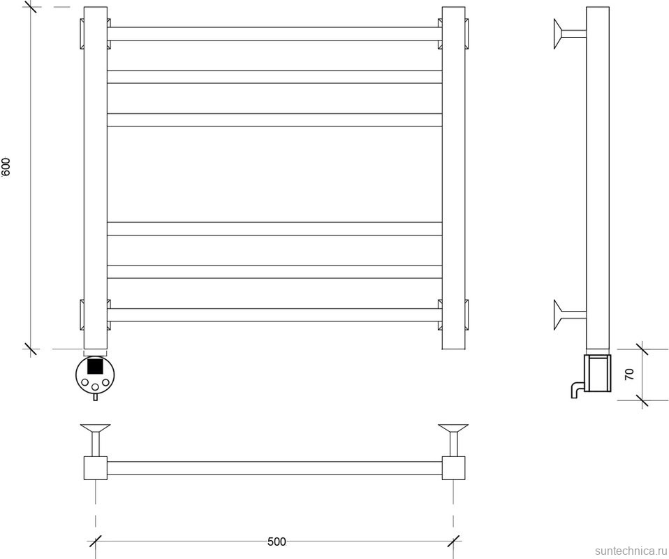 Полотенцесушитель электрический Secado Модена L 65x55 см, подключение слева, хром, лесенка