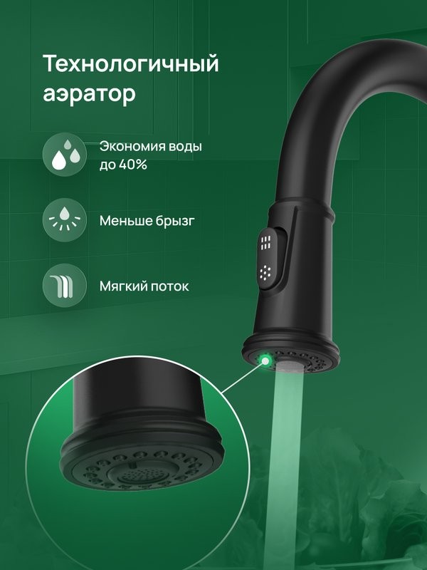 Смеситель для кухни Domaci Римини D569182BK черный