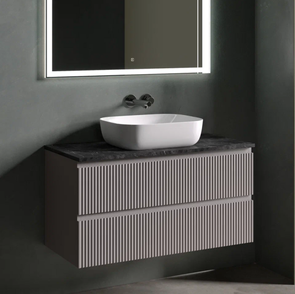 Тумба под раковину со столешницей Sancos Snob R 100 doha soft, столешница черный мрамор