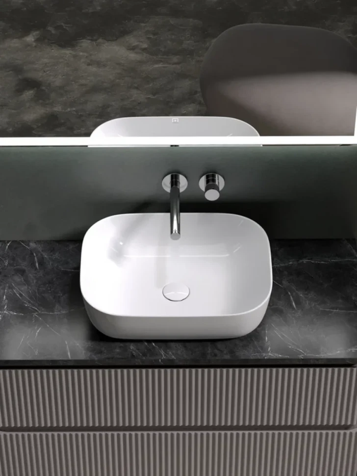 Тумба под раковину со столешницей Sancos Snob R 100 doha soft, столешница черный мрамор