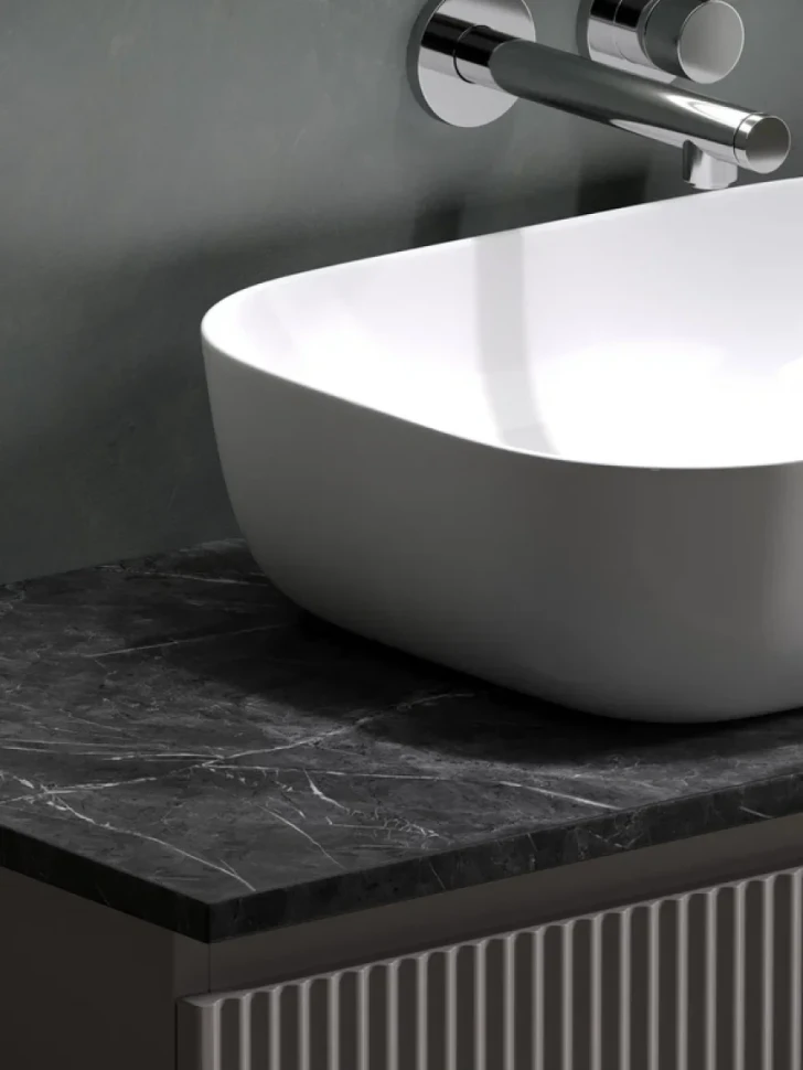 Тумба под раковину со столешницей Sancos Snob R 100 doha soft, столешница черный мрамор