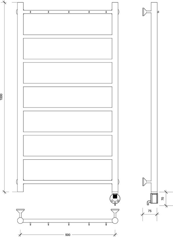 Полотенцесушитель электрический Secado Триада 1 К 100x50 см, подключение справа, графит, лесенка
