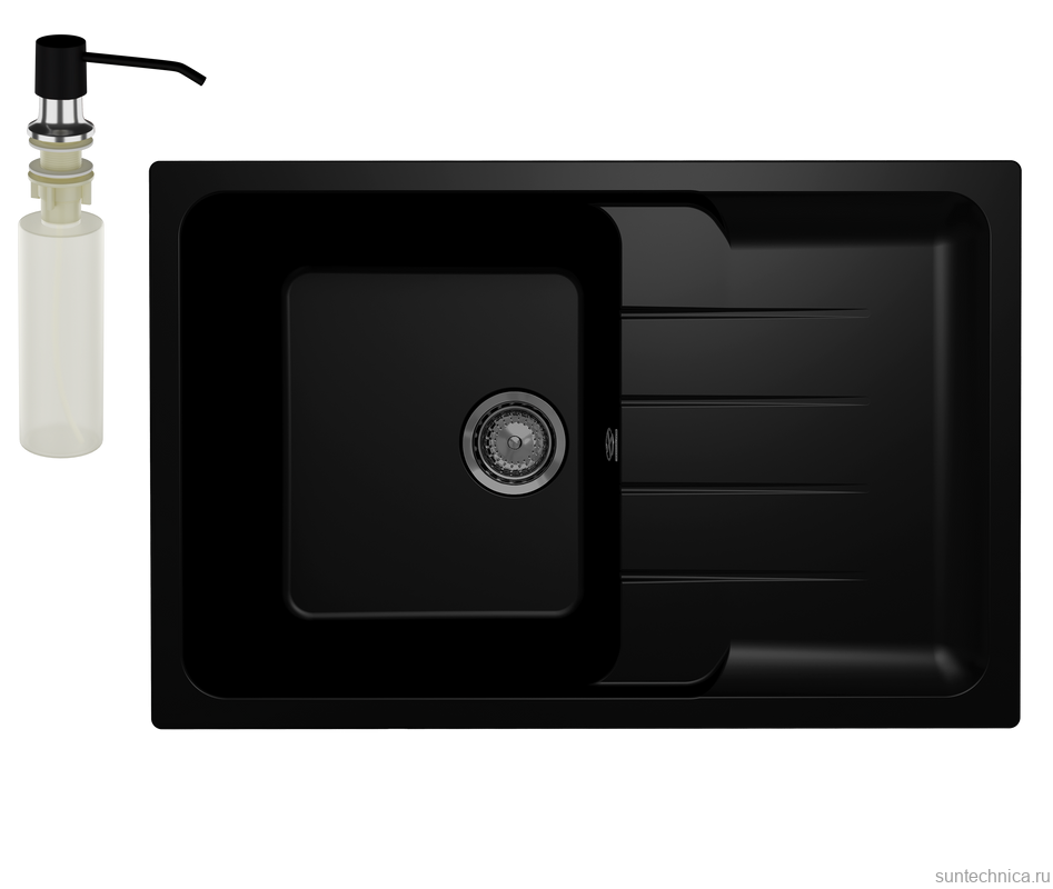 Мойка кухонная Ulgran Quartz Gerda 780 уголь + дозатор UQ 01 уголь