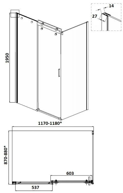 Душевой уголок Ceruttispa Ceza's 120B 120x90, профиль черный