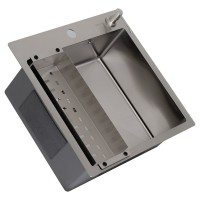 Мойка кухонная Melana ProfLine R5050H в комплекте с дозатором и коландером, сатин