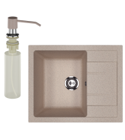 Мойка кухонная Ulgran U-607 302 песочная + дозатор U-01 песочный