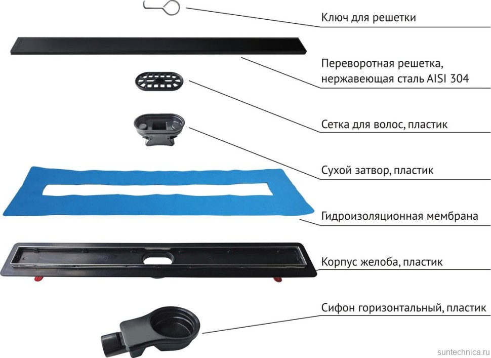 Душевой трап (лоток) Berges Optim Line Black 095506 60 см, матовый черный