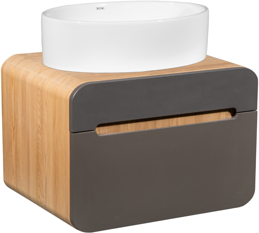 Тумба с раковиной Runo Ницца 60 дуб натуральный, графит, раковина Ovale 50