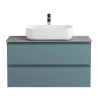 Тумба под раковину со столешницей BelBagno Kraft 80 подвесная, матовая голубая, столешница kep-80-grn