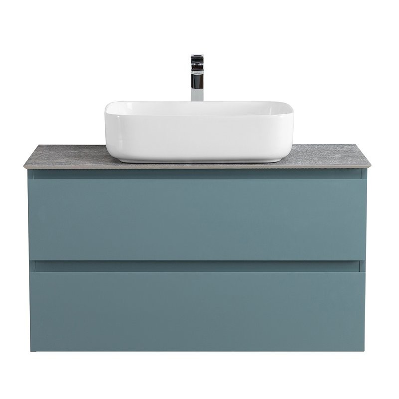 Тумба под раковину со столешницей BelBagno Kraft 80 подвесная, матовая голубая, столешница kep-80-grn