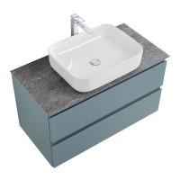 Тумба под раковину со столешницей BelBagno Kraft 80 подвесная, матовая голубая, столешница kep-80-grn