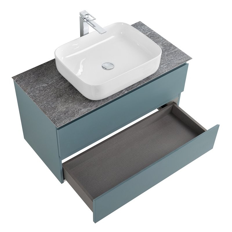Тумба под раковину со столешницей BelBagno Kraft 80 подвесная, матовая голубая, столешница kep-80-grn
