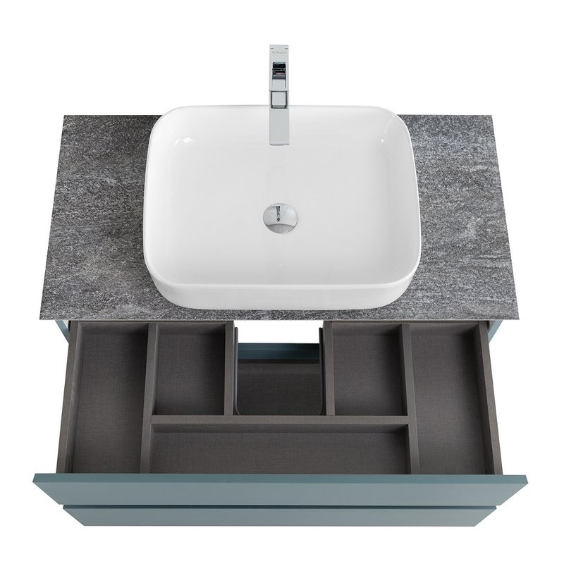 Тумба под раковину со столешницей BelBagno Kraft 80 подвесная, матовая голубая, столешница kep-80-grn