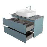 Тумба под раковину со столешницей BelBagno Kraft 80 подвесная, матовая голубая, столешница kep-80-grn