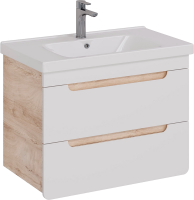 Тумба с раковиной Lemark Olivia 80 дуб кантри, белая глянцевая, раковина Гармония