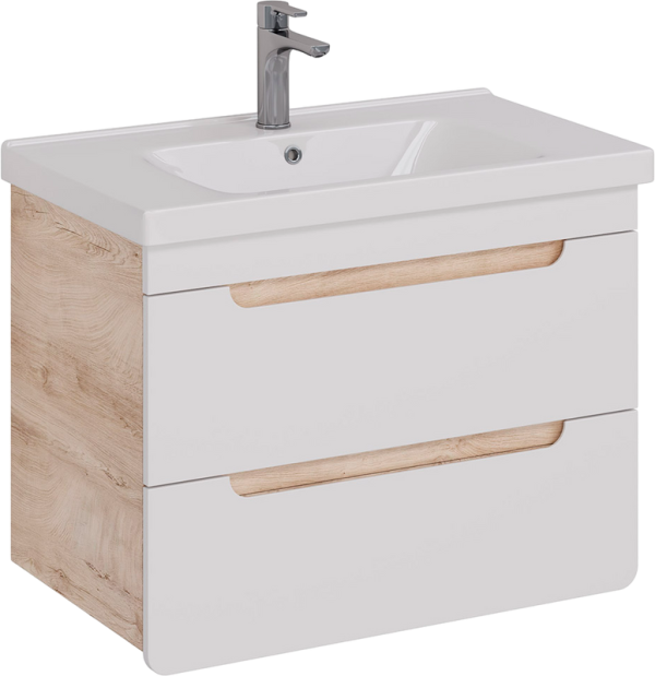 Тумба с раковиной Lemark Olivia 80 дуб кантри, белая глянцевая, раковина Гармония