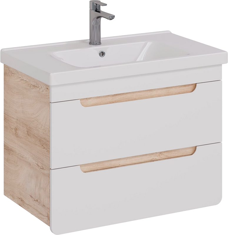 Тумба с раковиной Lemark Olivia 80 дуб кантри, белая глянцевая, раковина Гармония
