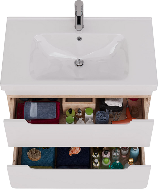 Тумба с раковиной Lemark Olivia 80 дуб кантри, белая глянцевая, раковина Гармония