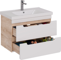 Тумба с раковиной Lemark Olivia 80 дуб кантри, белая глянцевая, раковина Гармония