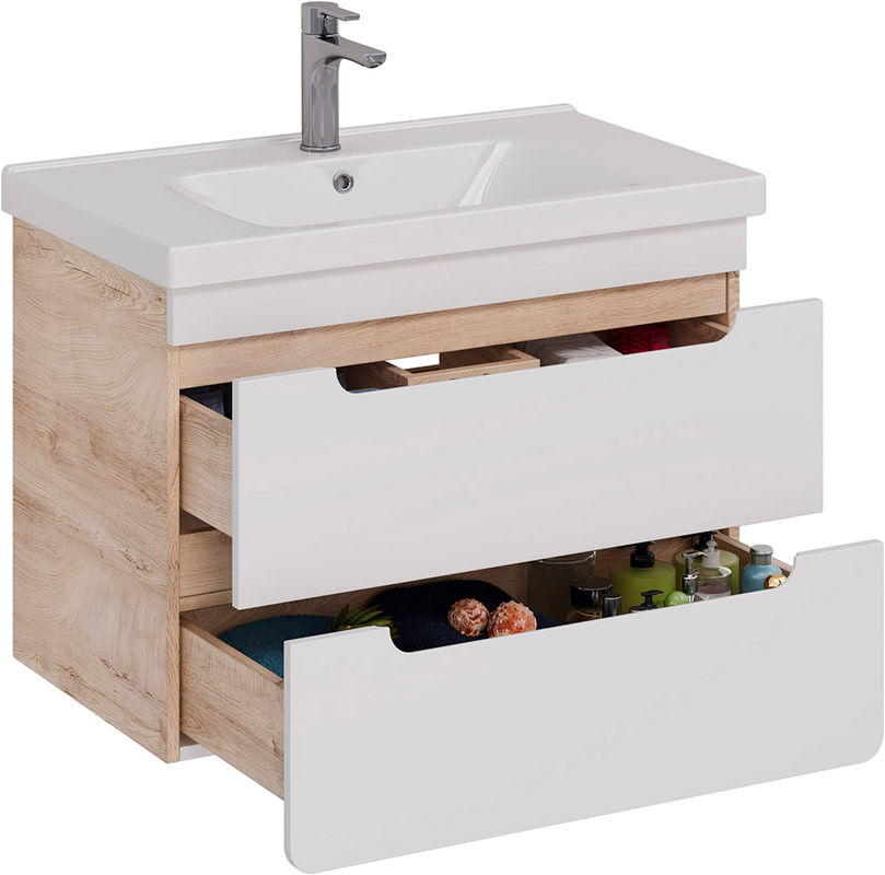 Тумба с раковиной Lemark Olivia 80 дуб кантри, белая глянцевая, раковина Гармония