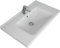 Тумба с раковиной Lemark Olivia 80 дуб кантри, белая глянцевая, раковина Гармония