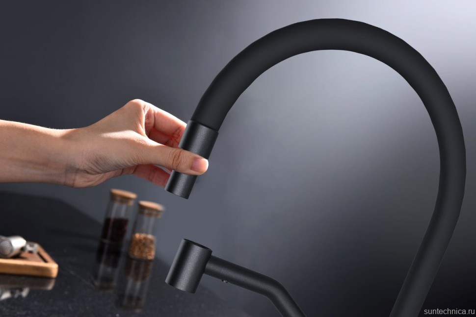 Смеситель для кухни Paulmark Rubert Ru213175-BLM с гибким изливом, черный