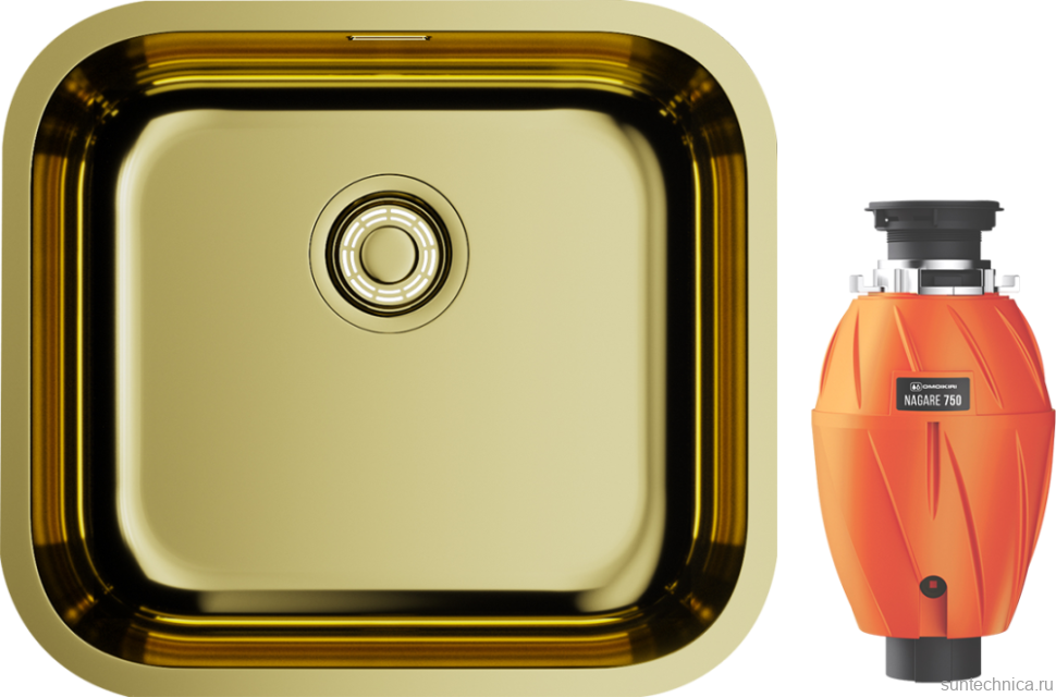 Комплект Мойка Omoikiri Omi 49-U/I-LG светлое золото + Измельчитель Nagare 750