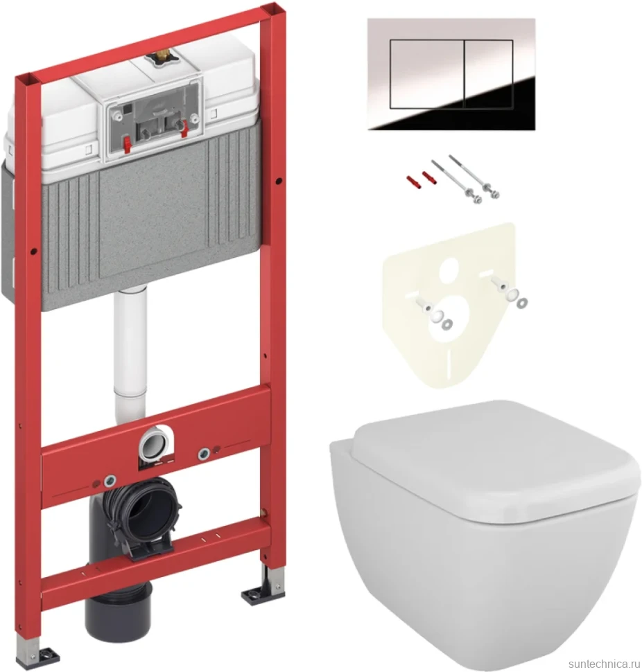 Комплект Унитаз подвесной VitrA Shift 7742B003-0075 белый глянцевый + Крышка 91-003-009 с микролифтом, петли хром + Инсталляция TECE Now 9400412 4 в 1 с кнопкой смыва
