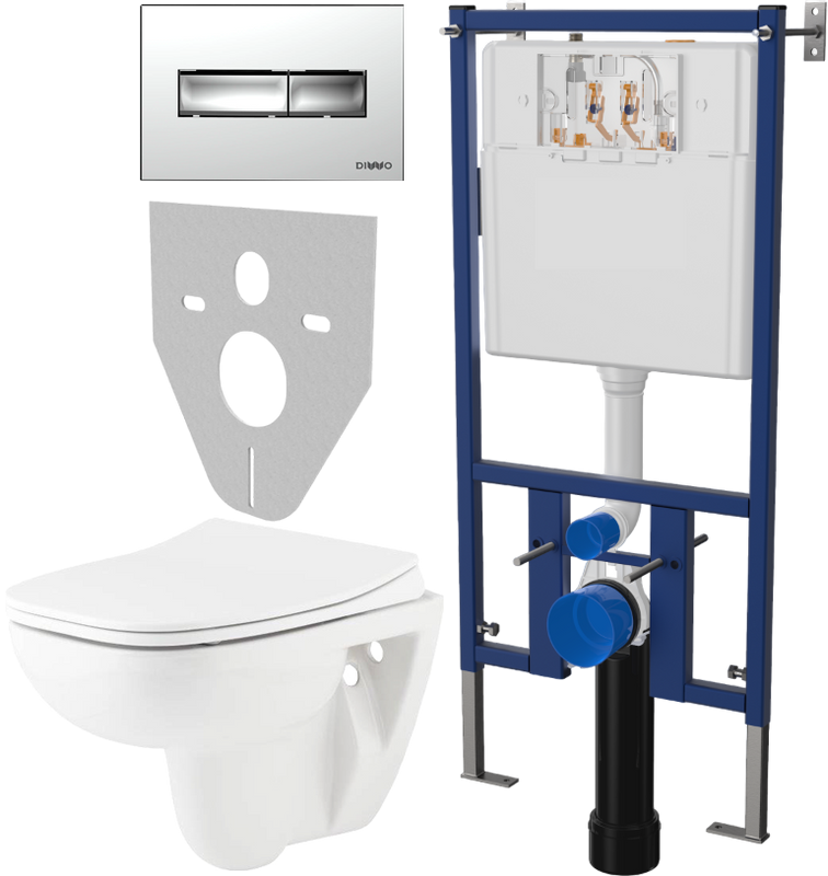 Комплект Унитаз подвесной Seramiksan Petite + Крышка AG50006 с микролифтом + Инсталляция DIWO + Кнопка 7322 хром