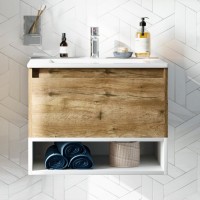 Мебель для ванной комнаты STWORKI Карлстад 60 дуб рустикальный, с белой полкой, в стиле лофт, под дерево, подвесная