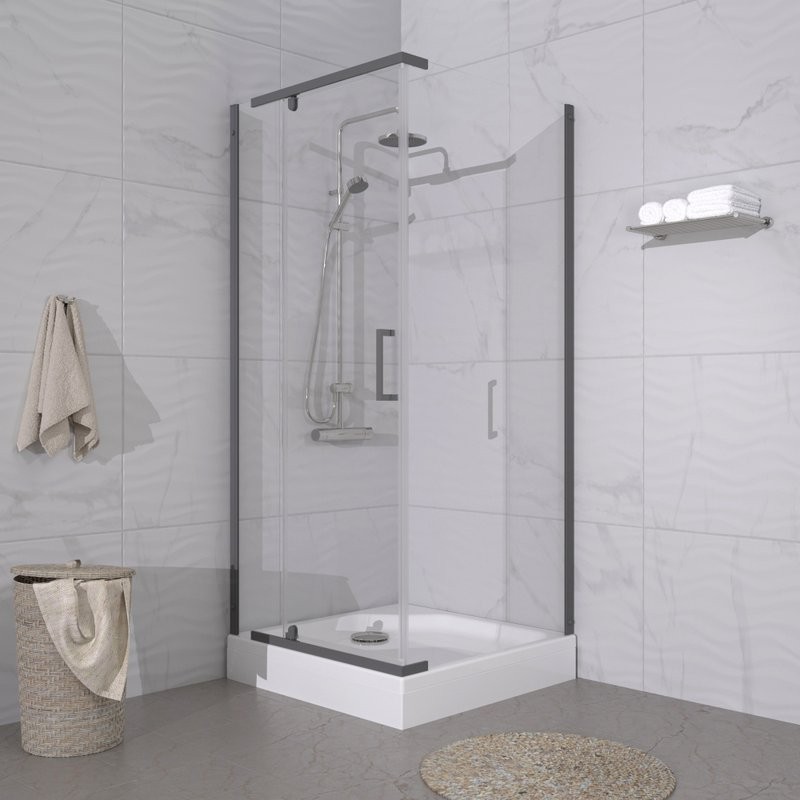 Душевой уголок Triton Терра -Графит 90х90х207, профиль вороненая сталь, стекло прозрачное