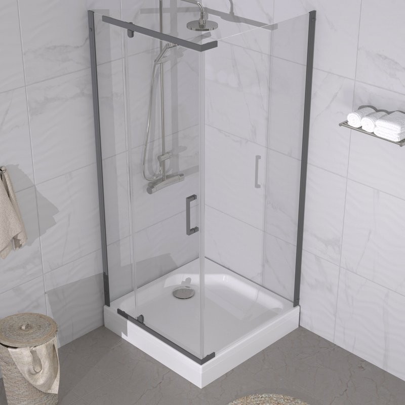 Душевой уголок Triton Терра -Графит 90х90х207, профиль вороненая сталь, стекло прозрачное