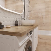 Мебель для ванной комнаты STWORKI Берген 60 белая со светлой столешницей 122, раковина Moduo 50 Square, L