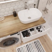 Мебель для ванной комнаты STWORKI Берген 60 белая со светлой столешницей 122, раковина Moduo 50 Square, L