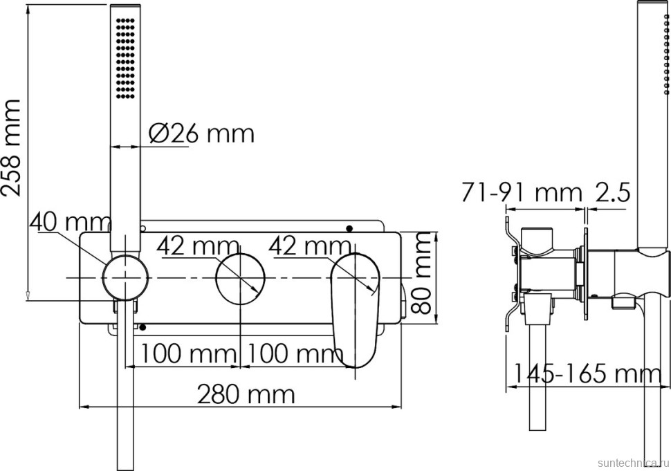 Встраиваемый смеситель для душа и ванны Wasserkraft Dinkel 5877 С ВНУТРЕННЕЙ ЧАСТЬЮ