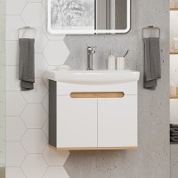 Тумба с раковиной Misty Сканди 60 подвесная, белая, дуб крафт золотой, антрацит