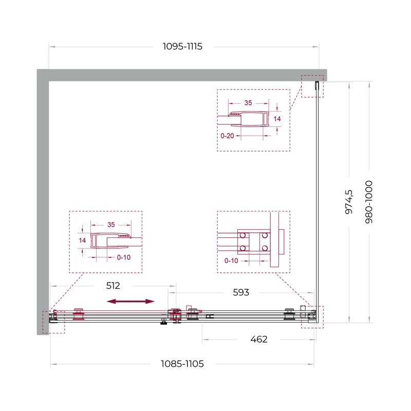 Душевой уголок BelBagno Soft Close-2 AH-1-110/100-C-Cr профиль хром