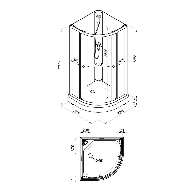 Душевая кабина Triton Экстра Щ0000076116 90х90, без крыши