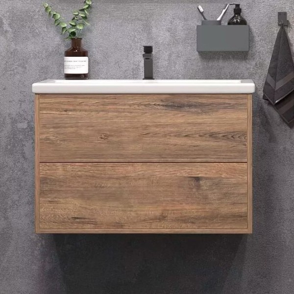 Тумба с раковиной SanStar Siva 70 подвесная, дуб веллингтон табак, раковина Como