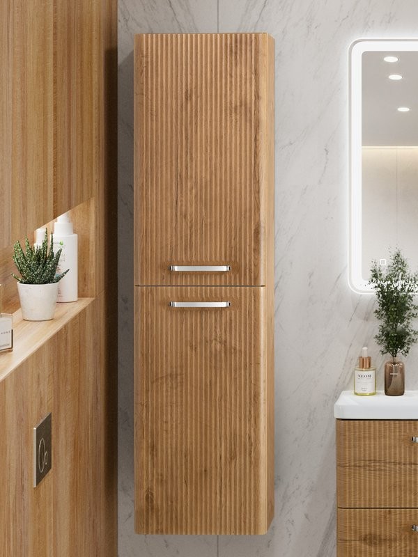 Шкаф-пенал для ванной BelBagno Due 40 подвесной, ручки хром полированный, rovere nature