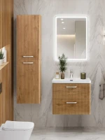 Шкаф-пенал для ванной BelBagno Due 40 подвесной, ручки хром полированный, rovere nature