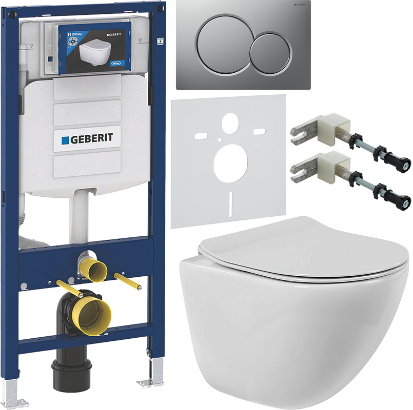 Комплект Унитаз подвесной BelBagno Amanda BB051CHR безободковый + Крышка BB2034SC с микролифтом + Инсталляция Geberit Duofix UP 320 111.300.00.5 + Кнопка Sigma 01 115.770.JQ.5 лакированная, матовый хром + Крепления 111.815.00.1 к стене + Звукоизоляция