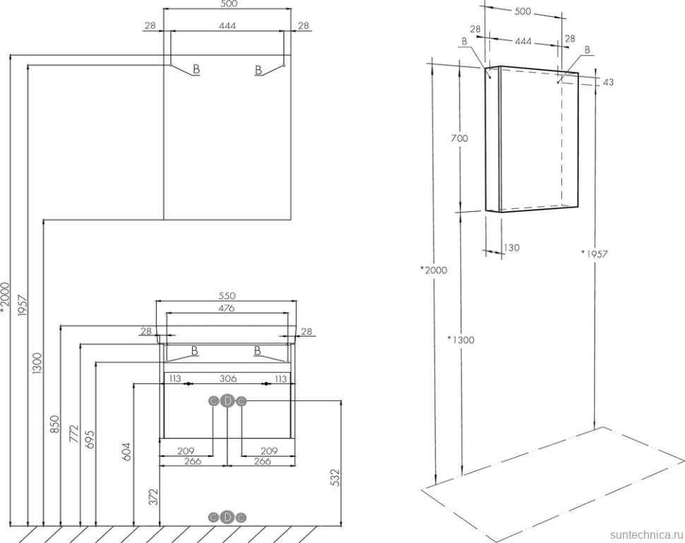 Мебель для ванной комнаты AQUATON Марти 55 ясень шимо