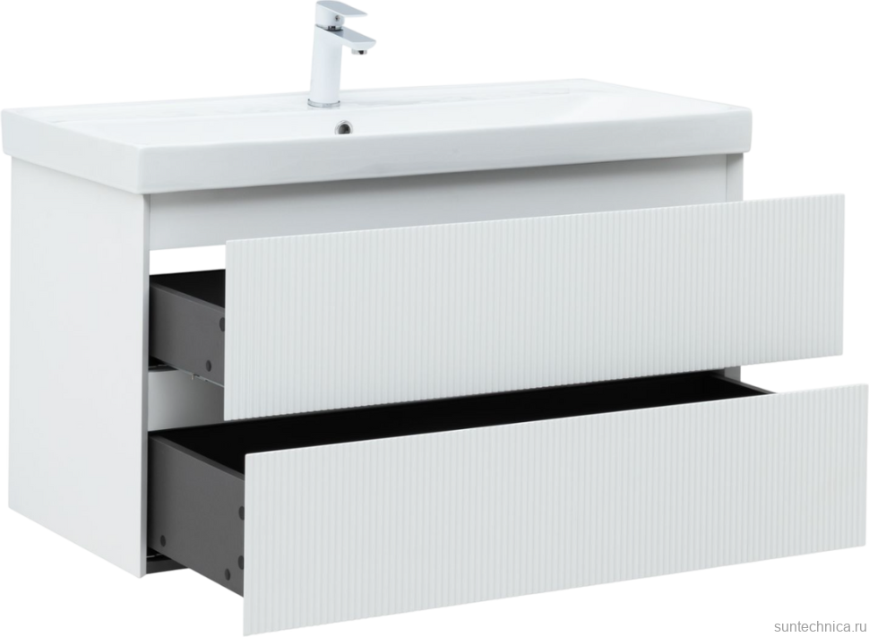 Тумба под раковину без столешницы Aquanet Альтера 100 подвесная, белая матовая