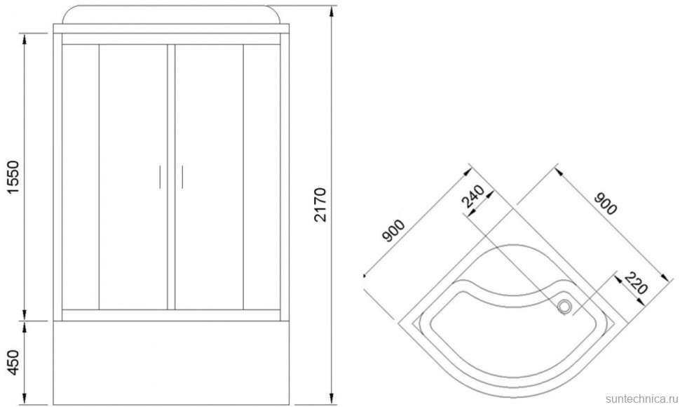 Душевая кабина Royal Bath RB 90BK1-T с высоким поддоном, с сиденьем
