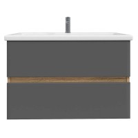 Тумба с раковиной SanStar Graffa 100 подвесная, дуб вотан, графит софт, раковина Миранда