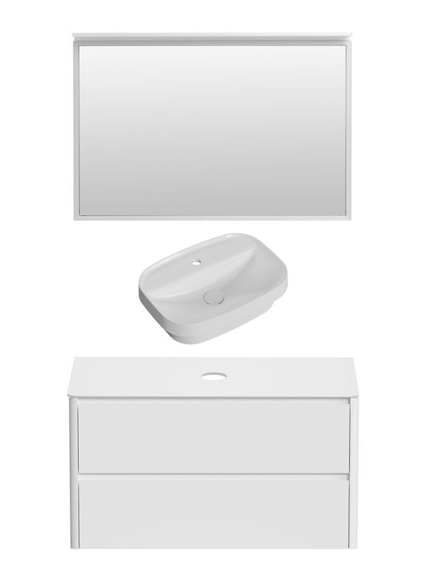 Мебель для ванной комнаты Allen Brau Gravity 120 2 ящика, матовый белый, столешница белая, раковина Fantasy Sphere 55х40, белая