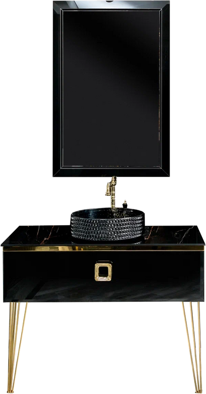 Мебель для ванной комнаты Armadi Art Lucido 100 черная глянцевая, раковина 817-B, ножки золото