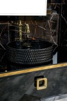 Мебель для ванной комнаты Armadi Art Lucido 100 черная глянцевая, раковина 817-B, ножки золото